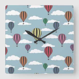 Colourful hot air balloons square wall clock
