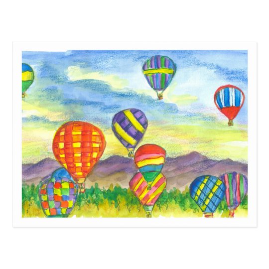 Colourful Hot Air Balloons Watercolor Postcard