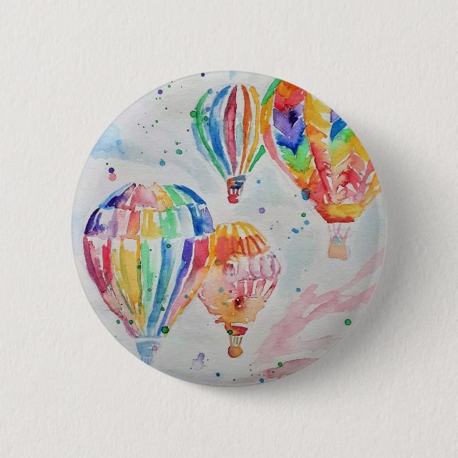 Colourful Hot Air Balloons Watercolour Painting 2 Inch Round Button (Front)
