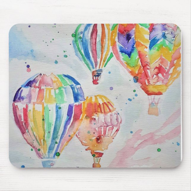 Colourful Hot Air Balloons Watercolour Painting Mouse Pad (Front)
