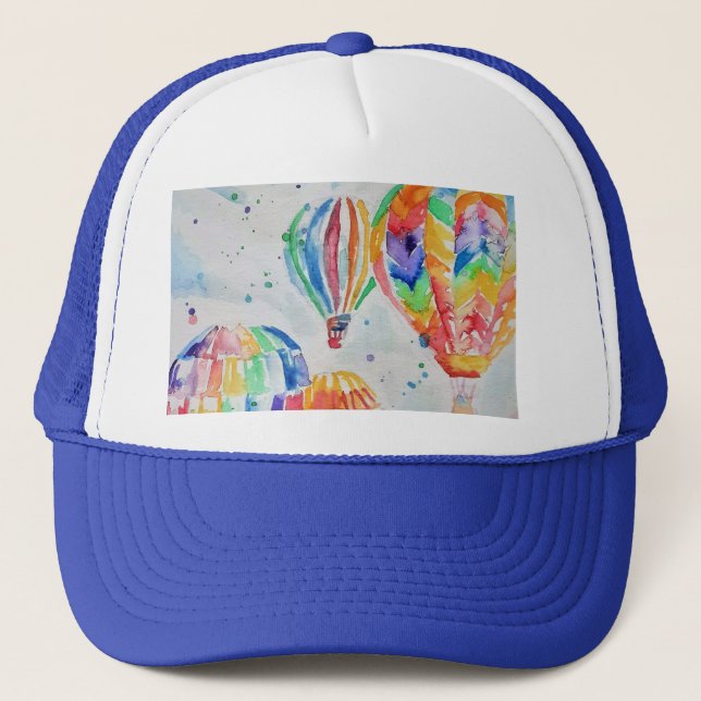 Colourful Hot Air Balloons Watercolour Painting Trucker Hat (Front)