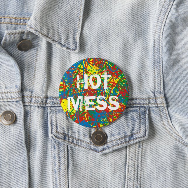 Colourful hot mess blast multi colour splash rainb 3 inch round button (In Situ)
