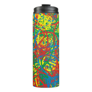 Colourful Hot Mess Red Blue Yellow Green Abstract  Thermal Tumbler