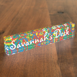 Colourful hot mess red blue yellow green white  nameplate