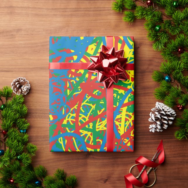 Colourful Hot Mess Yellow Green Blue Red Abstract  Wrapping Paper (Holiday Gift)