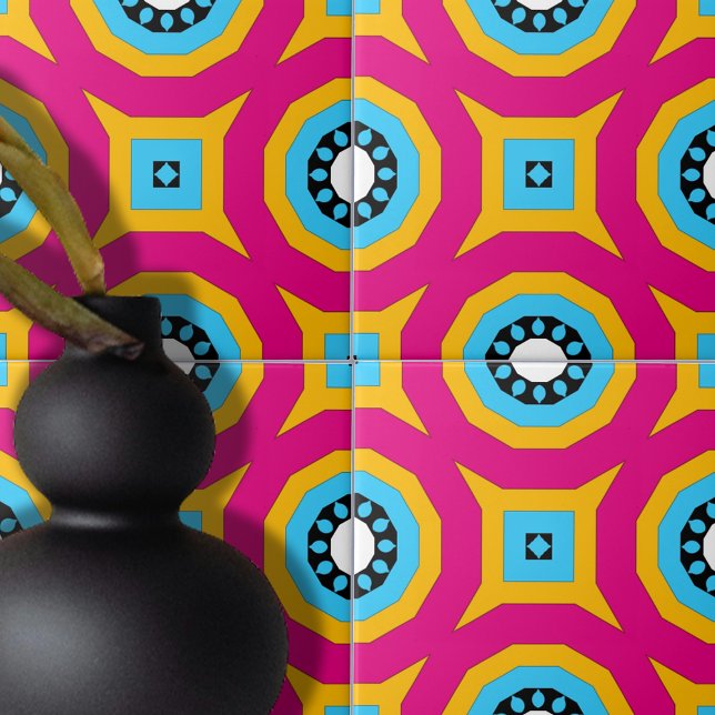 Colourful Hot Pink and Turquoise Geometric Pattern Tile (Creator Uploaded)