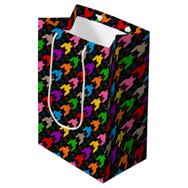 Colourful Houndstooth Pattern Black  Medium Gift Bag (Front Angled)