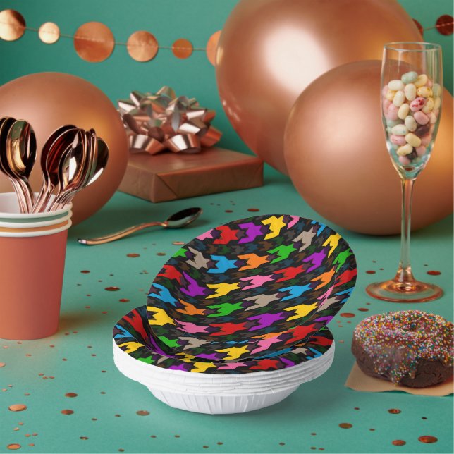 Colourful Houndstooth Pattern Black  Paper Plate (Multi)
