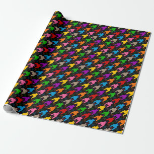 Colourful Houndstooth Pattern Black Wrapping Paper