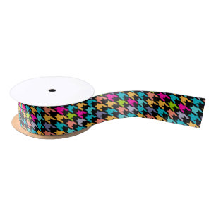 Colourful Houndstooth pattern Satin Ribbon