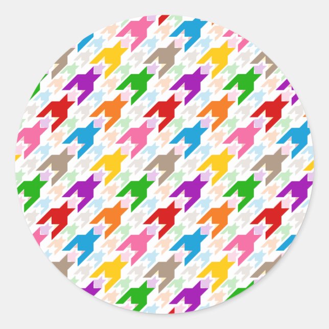 Colourful Houndstooth Pattern White  Classic Round Sticker (Front)