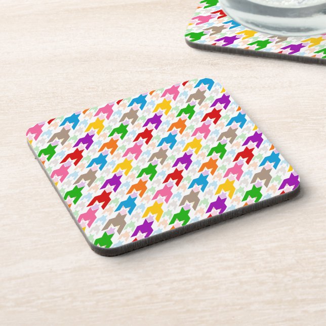 Colourful Houndstooth Pattern White  Coaster (Left Side)