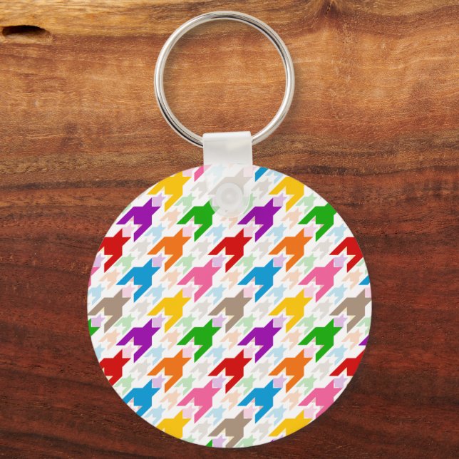 Colourful Houndstooth Pattern White  Keychain (Back)