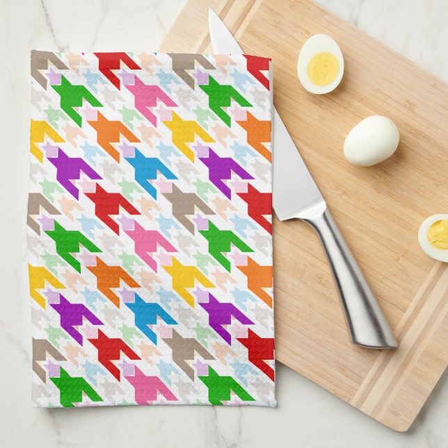 Colourful Houndstooth Pattern White  Kitchen Towel (Quarter Fold)