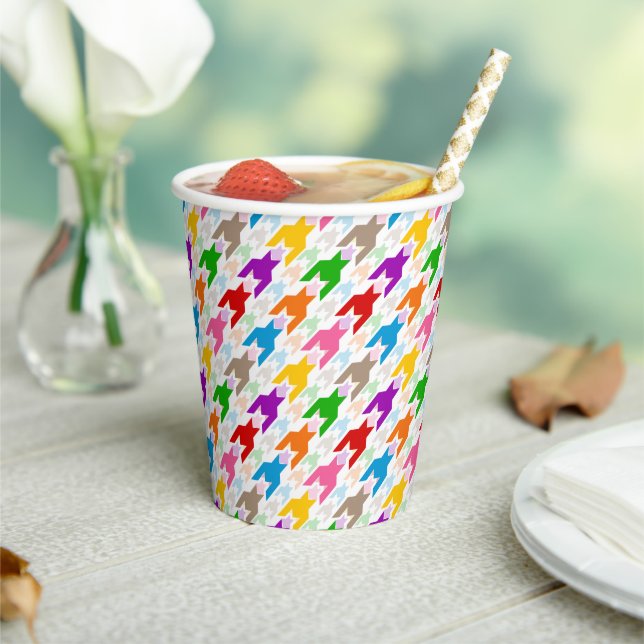 Colourful Houndstooth Pattern White  Paper Cups (Insitu)