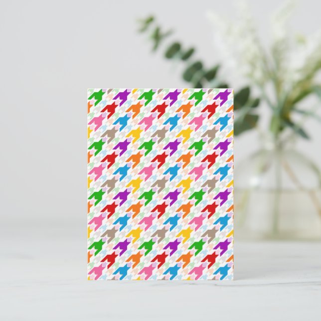 Colourful Houndstooth Pattern White  Postcard (Standing Front)