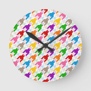 Colourful Houndstooth Pattern White Round Clock
