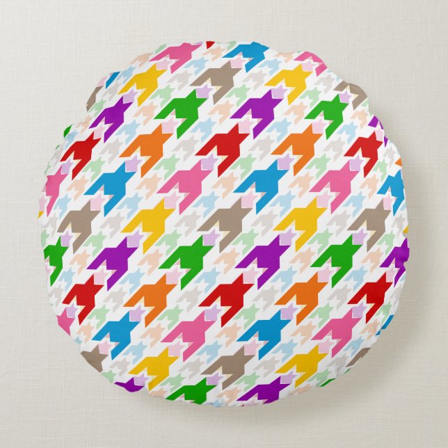 Colourful Houndstooth Pattern White  Round Pillow (Front)