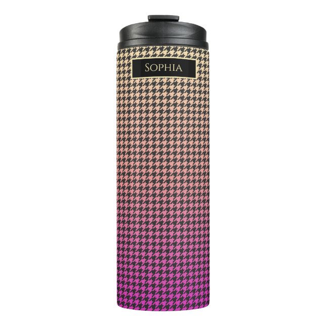 Colourful Houndstooth-Pink to Yellow Gradient- Thermal Tumbler (Front)