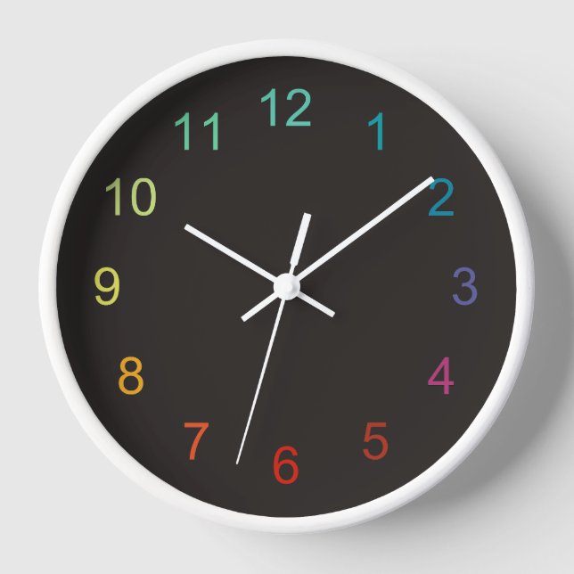 Colourful hours on dark background Wall Clock (Front)