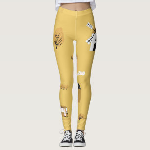 Colourful house, trees, horses landscape leggings