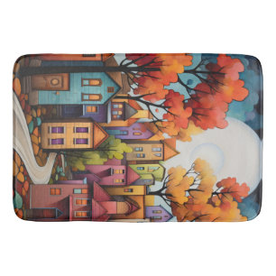 Colourful houses and trees in the fall bath mat