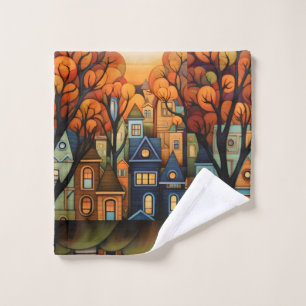 Colourful houses and trees in the fall bath towel set