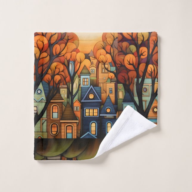 Colourful houses and trees in the fall bath towel set (Wash Cloth)