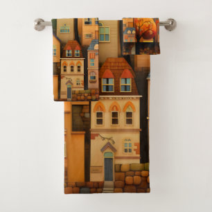 Colourful houses and trees in the fall bath towel set