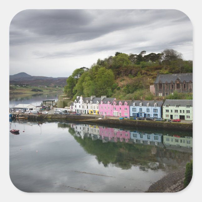 Colourful houses in Portree, Skye Square Sticker (Front)