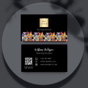 Colourful houses painting service QR code logo Business Card