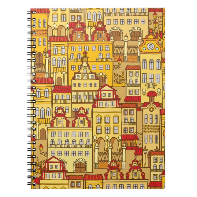 Colourful Houses Vintage City Pattern Notebook (Front)