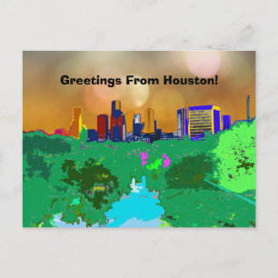 Colourful Houston City Skyline Souvenir Greetings Postcard