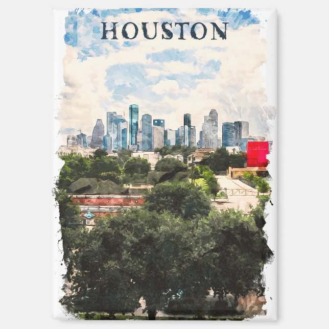 Colourful Houston Texas Travel Watercolor Magnet (Front)