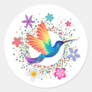Colourful Humming Bird Flowers Dots Sticker