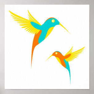 Colourful Hummingbird Drawing Poster