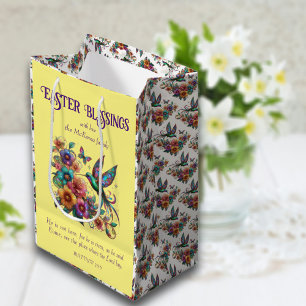 Colourful Hummingbird Flowers Yellow Christian Medium Gift Bag