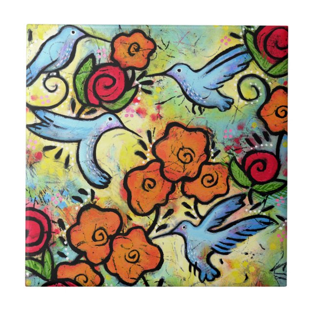 Colourful Hummingbird Garden Tile (Front)