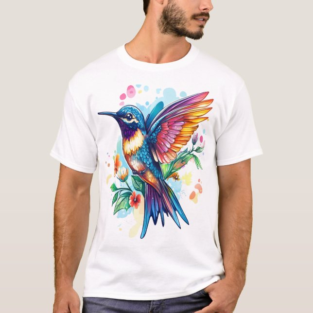 Colourful Hummingbird in Flight with Inspirational T-Shirt (Front)