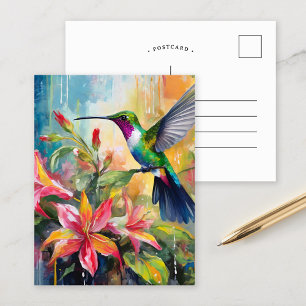 Colourful Hummingbird Modern Art Postcard
