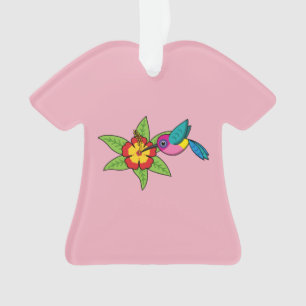 Colourful Hummingbird on Hibiscus Tropical Flower Ornament