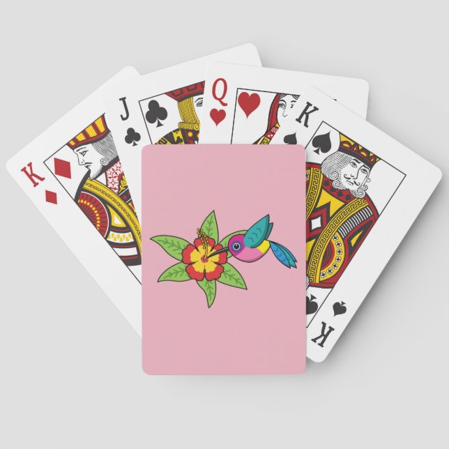 Colourful Hummingbird on Hibiscus Tropical Flower Playing Cards (Back)