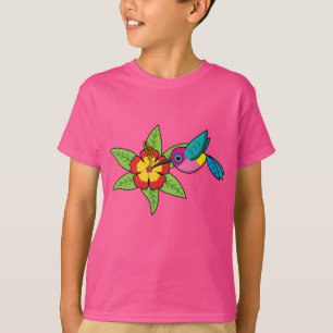 Colourful Hummingbird on Hibiscus Tropical Flower T-Shirt