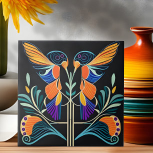 Colourful Hummingbirds Art Nouveau Art Deco Tile