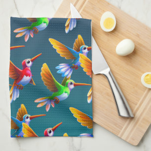 Colourful Hummingbirds in Flight Kitchen Towel