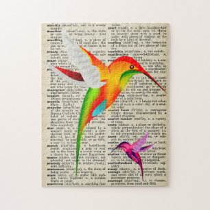Colourful Hummingbirds on Vintage Dictionary Page Jigsaw Puzzle
