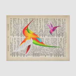 Colourful Hummingbirds on Vintage Dictionary Page Tissue Paper