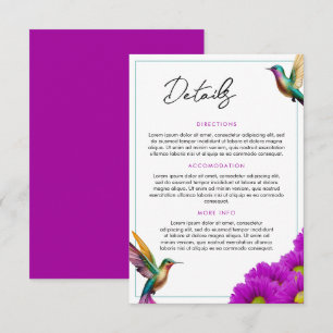 Colourful Hummingbirds Purple Daisies Wedding Enclosure Card