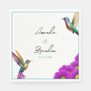 Colourful Hummingbirds Purple Daisies Wedding Napkin