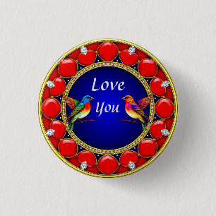 Colourful Hummingbirds Surrounded by Romantic Hear 1 Inch Round Button